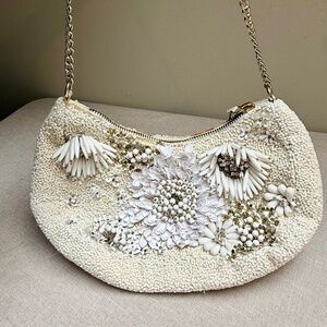 White Flowers Beaded Bag with Gold Chain Viral TikTok Made India